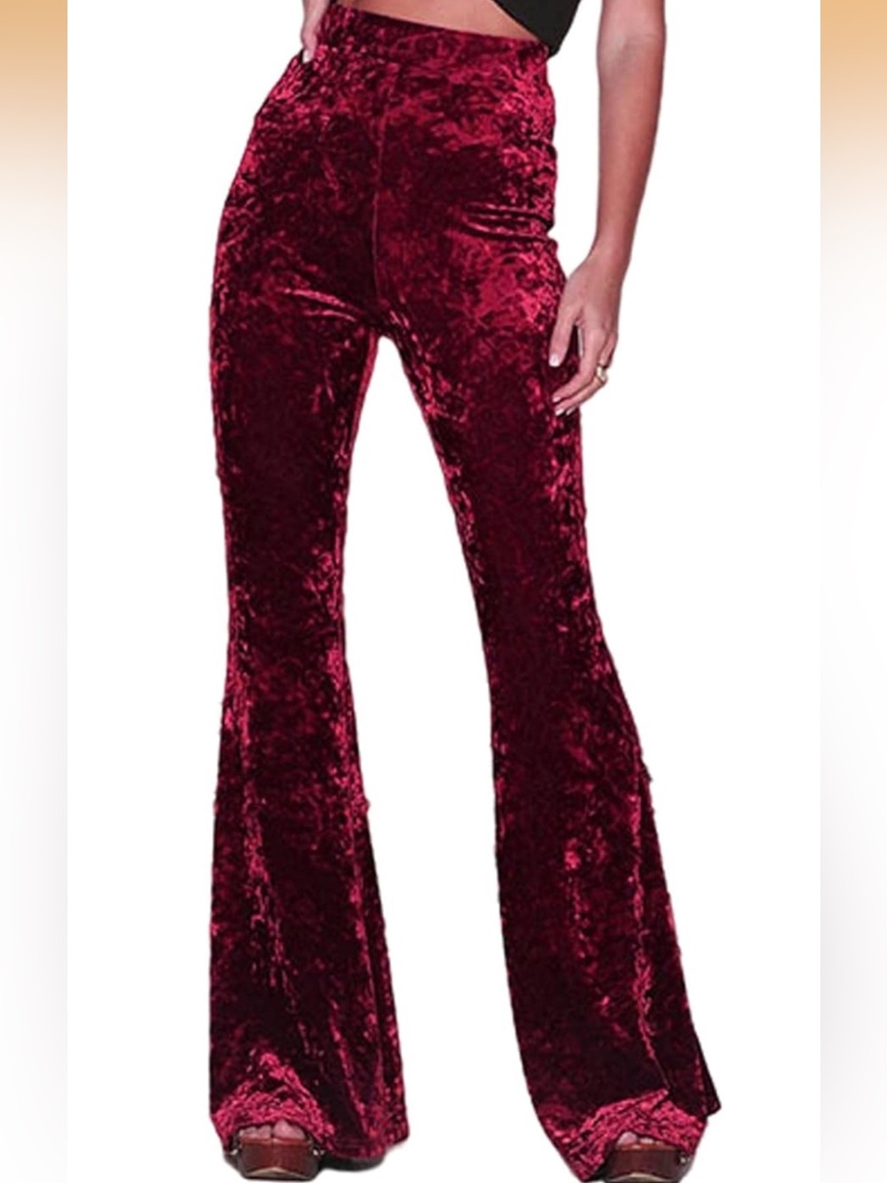 Velvet Wide-Leg Pants - Deep Red